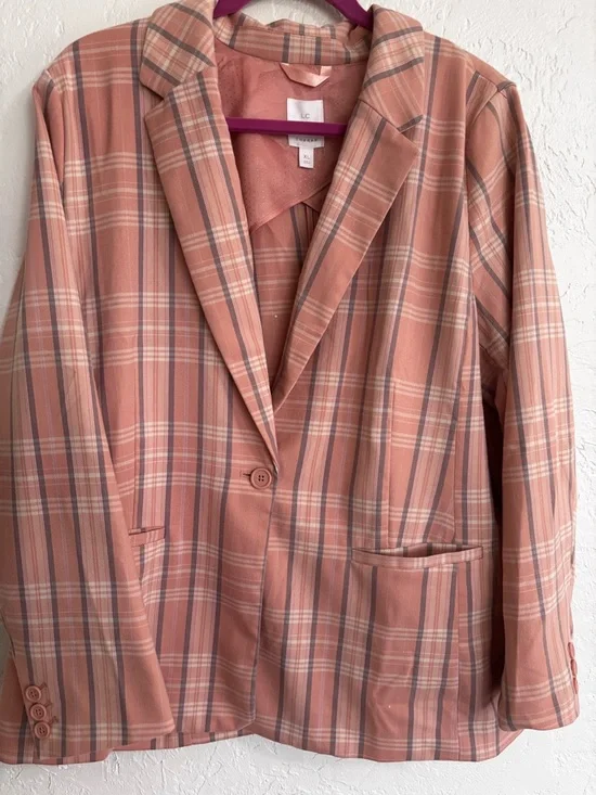 LC Lauren Conrad Plaid Blazer XL Rust Orange Oversized Spring Jacket - Picture 8 of 8